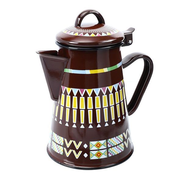 Retro 0.8L enamel coffee pot with decorative floral design, measuring 19x11x11cm