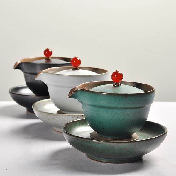 Retro Gaiwan Ceramic Japanese Tea Tureen 120cc Teapot Kettle Handmade Stoneware Big Tea Bowl