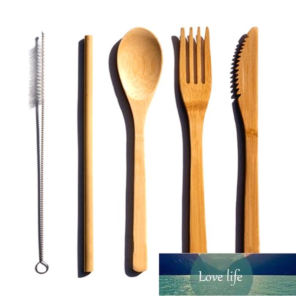 Reusable organic flatware set made of BPA-free bamboo, dishwasher-safe and biodegradable, includes fork, spoon, and knife at factory price