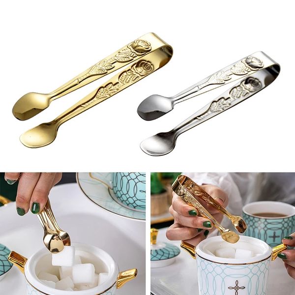 Reusable rose-patterned steel sugar clamp tongs for candy and cookies
