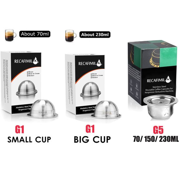 Reusable stainless steel pods for Nespresso VertuoLine machines, eco-friendly and food-safe