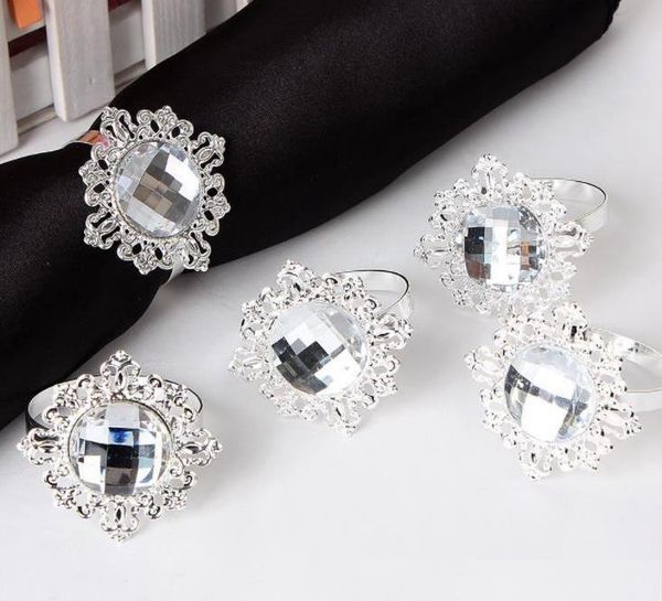 Rhinestone-adorned napkin rings featuring rose flower designs, perfect for wedding receptions and party table decorations