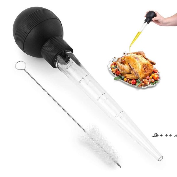 Seasoning injector for BBQ meats like turkey and chicken, with herb and spice flavoring syringe tube for kitchen use