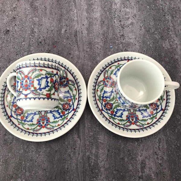 SET of 2 Traditional Turkish Coffee Porcelain Mugs for Home Decor, Demitasse Espresso Cups