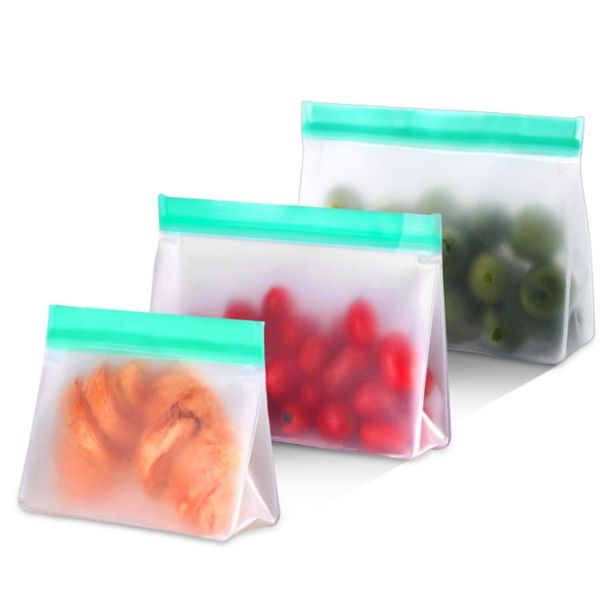 Silicone airtight PEVA food bags for reusable fresh storage and sealing