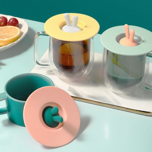 Silicone cup lid - cute cartoon design, dustproof and leak-proof, heat-resistant universal cover