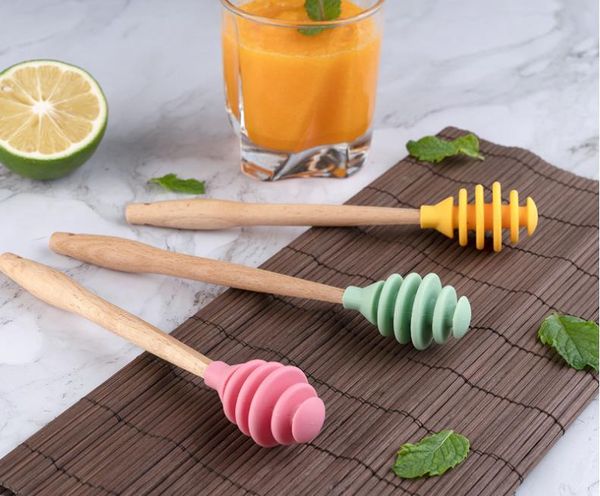 Silicone honey spoon with spiral design for easy mixing and serving
