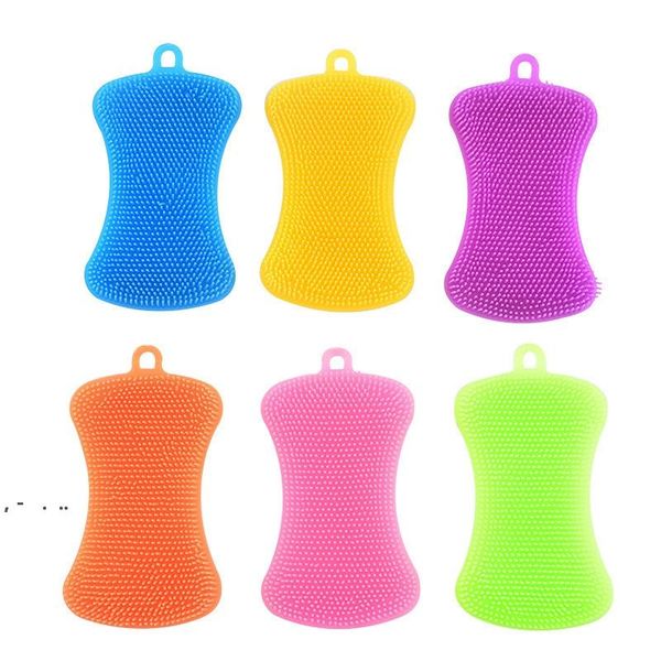 Silicone sponge scrubbers for efficient dish cleaning with dual-sided brush design