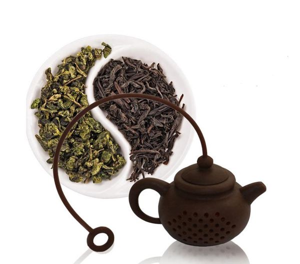 Silicone teapot-shaped infuser for safe, reusable tea/coffee straining with leak-proof design and easy cleaning
