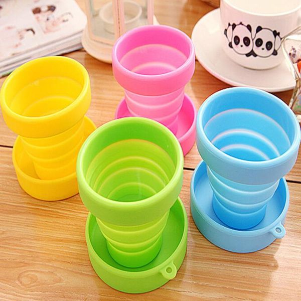 Silicone telescopic collapsible folding cup for outdoor camping and travel tableware, retractable wine glass