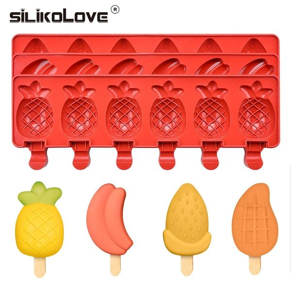 SILIKOLOVE food-grade silicone ice cream molds for homemade popsicles in banana and strawberry shapes
