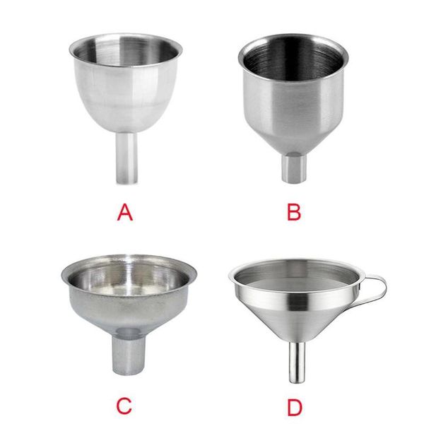 Small stainless steel funnel for filling narrow-mouth bottles and hip flasks