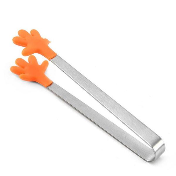Small stainless steel silicone tongs for gripping cakes, barbecue, ice, or sugar with non-slip mini clips
