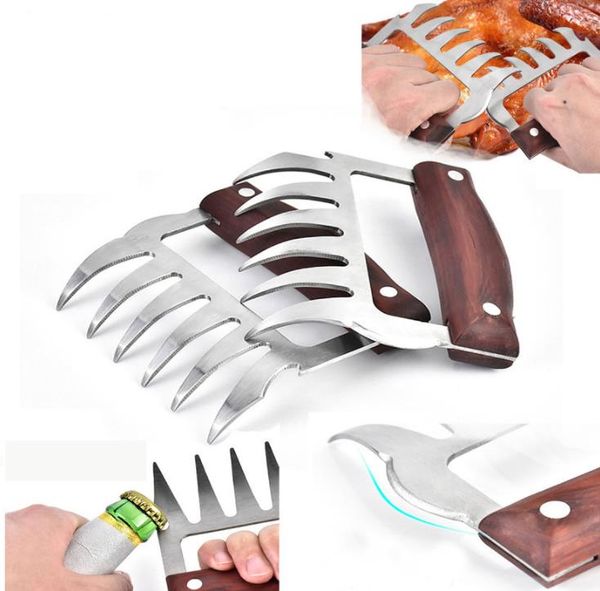 Stainless steel BBQ meat forks with wooden handles for shredding and serving meats