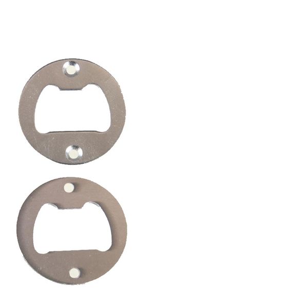 Stainless steel bottle opener insert with countersunk holes and polished finish
