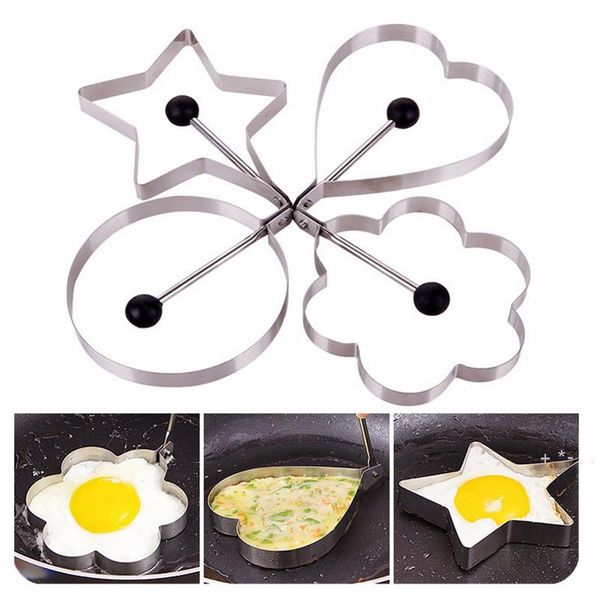 Stainless steel egg molds for shaping pancakes, bread, fruits, and veggies in the kitchen