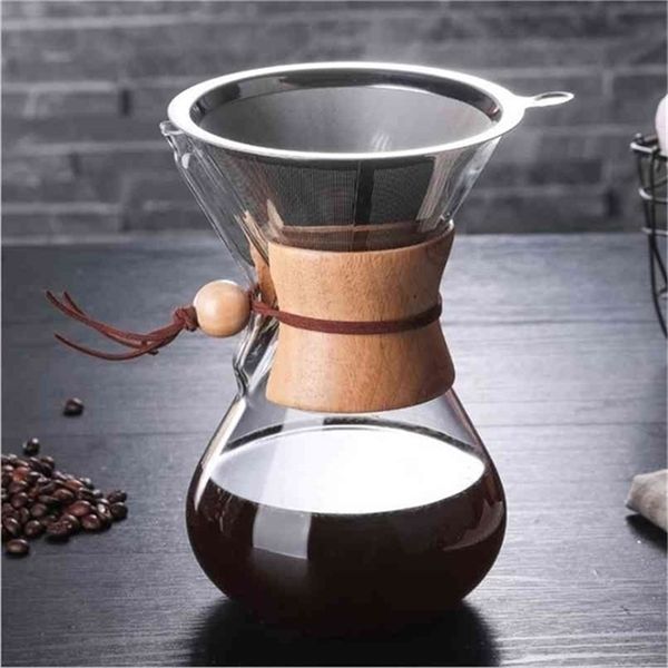 Stainless steel filter with heat-resistant glass for coffee makers, available in 400ml, 600ml, and 800ml sizes, perfect for espresso machines, tea, or water pots set 210408