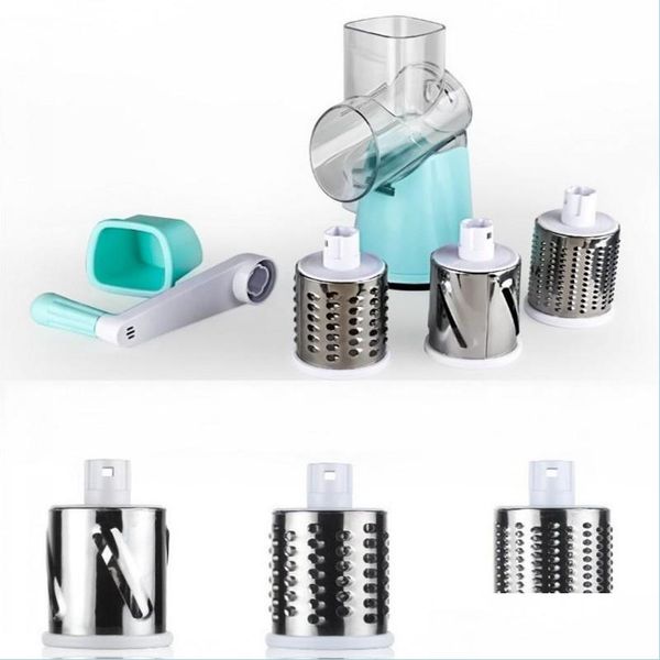 Stainless steel hand-cranked drum cheese grater for kitchen use