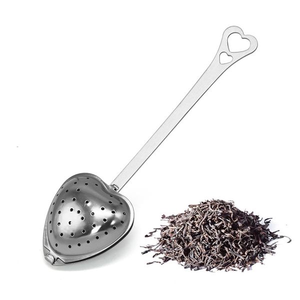 Stainless steel heart-shaped tea infuser with long handle for herbs and spices