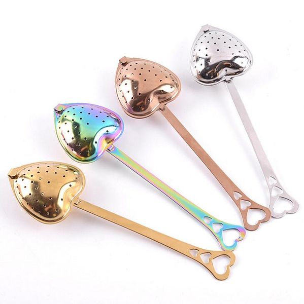 Stainless steel heart-shaped tea infuser with reusable mesh filter and shower-friendly design