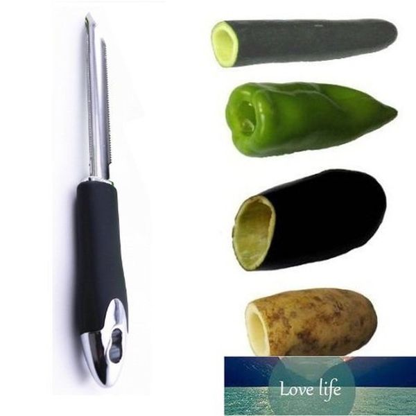 Stainless steel home kitchen tool for coring chili peppers, zucchini, and cucumbers with a serrated edge