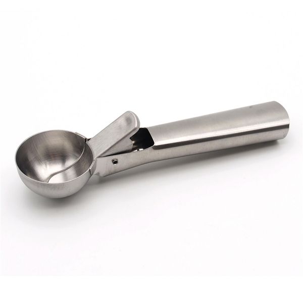 Stainless steel ice cream scoop for making frozen yogurt, cookie dough, meatballs, and ice balls, also functions as a watermelon spoon