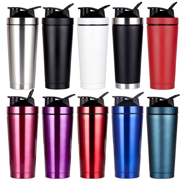 Stainless steel insulated protein shaker cup for gym workouts and travel, perfect for mixing drinks and powders