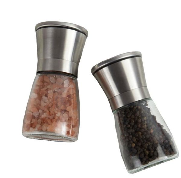 Stainless steel manual pepper grinder with glass body for home kitchen spice grinding