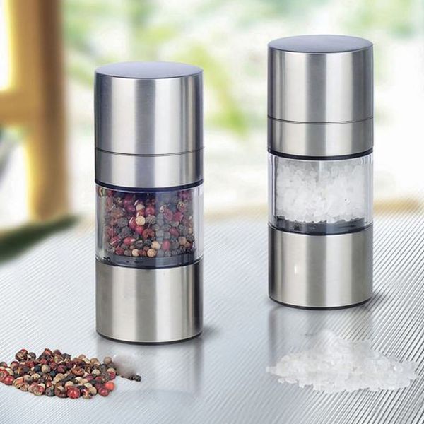 Stainless steel manual salt and pepper mill for home and restaurant kitchens