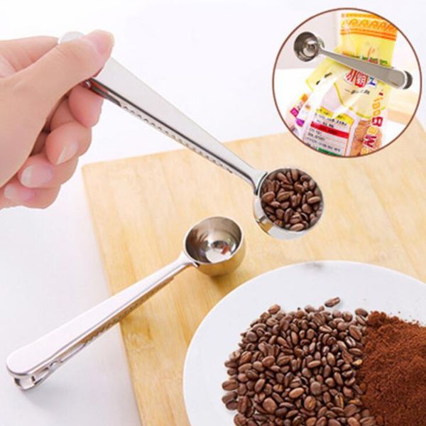 Stainless steel measuring scoop with clip for coffee or tea, ships free