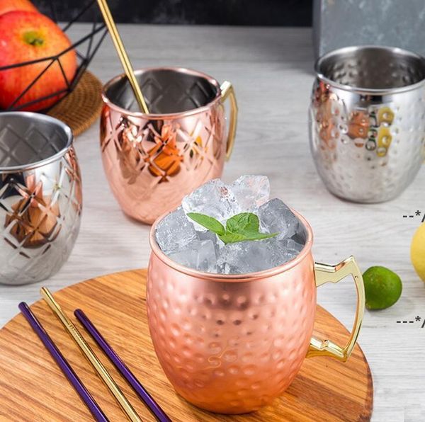 Stainless steel Moscow Mule mug with rose gold hammered copper plating