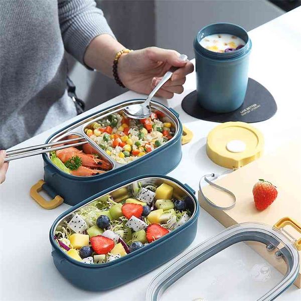 Stainless steel multi-layer insulated lunch box for school students, bento food storage container