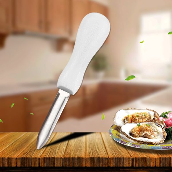 Stainless steel oyster knife with a non-slip grip and sturdy design for easy shell opening