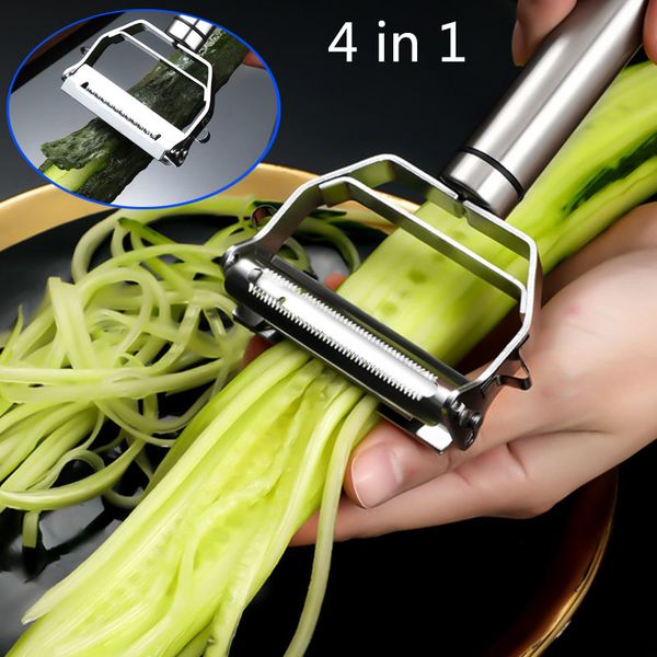 Stainless steel peeler for versatile fruit and vegetable slicing including melons, potatoes, carrots, and cucumbers