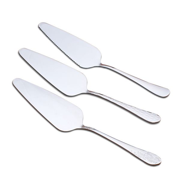 Stainless steel pizza cutter and cake server for baking and dessert preparation