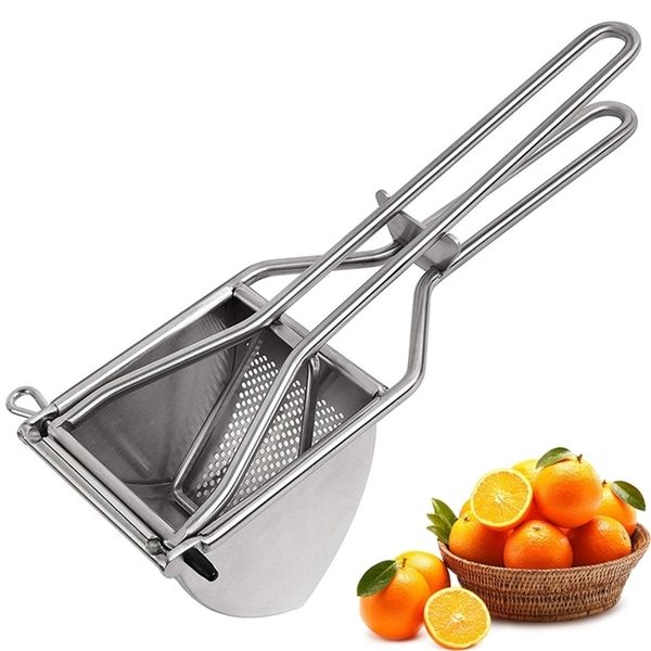 Stainless steel potato ricer for commercial use, a heavy-duty masher ideal for tomatoes and more