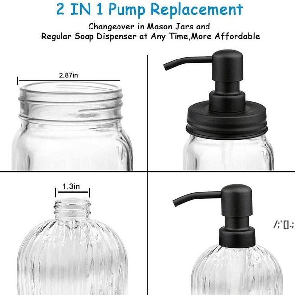 Stainless steel pump lids for sealing regular mouth mason jars, designed for liquid soap dispensing