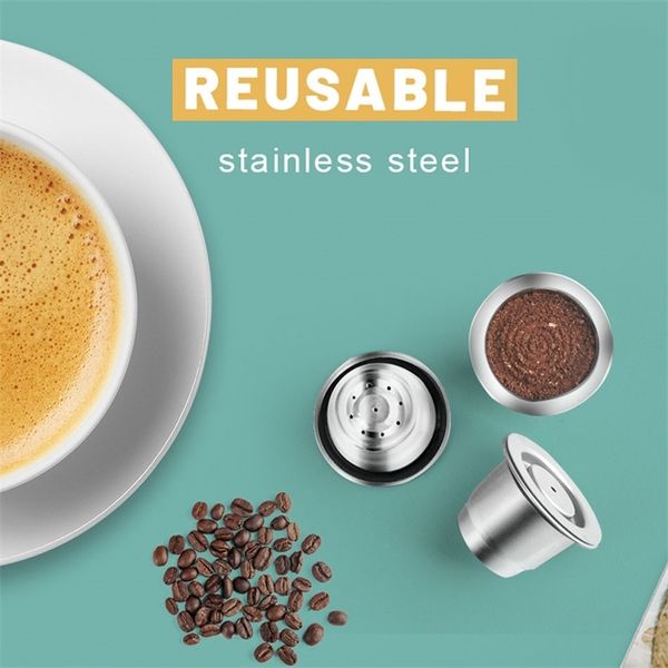 Stainless steel reusable coffee capsule compatible with Nespresso machines including Inissia model