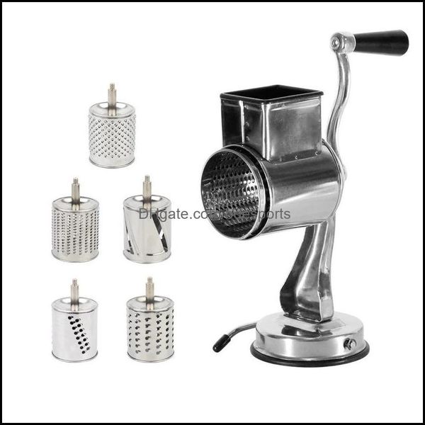 Stainless steel rotary cheese grater with 5 blades for shredding vegetables and salad