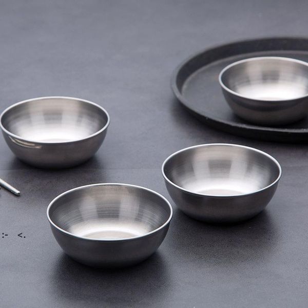 Stainless steel seasoning bowls for drinks, beer, salad, and spices in round shape, ideal for kitchen, restaurant, or hotel tableware