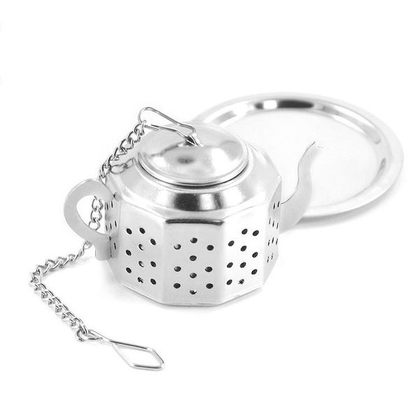 Stainless steel teapot-shaped infuser with leaf design for loose tea, ships free