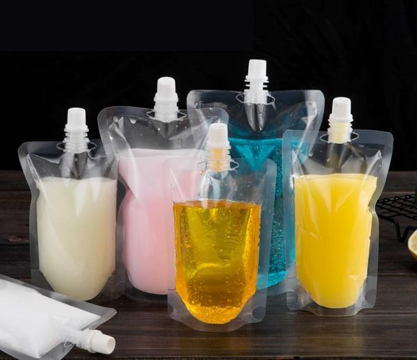 Stand-up plastic beverage pouch with spout for juice, milk, and coffee, available in 100ml to 500ml sizes