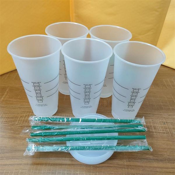 Starbucks 24oz/710ml reusable clear plastic tumbler with flat base, pillar design, lid, straw, and 50 Bardian mugs, includes free DHL shipping