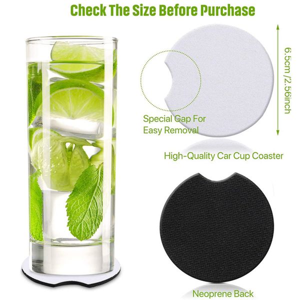 Sublimation blanks for car cup holders, neoprene coasters with contrast design, ideal as mug mats or home decor accessories