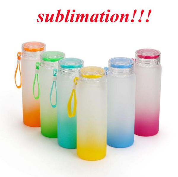 Sublimation-ready 500ml frosted glass tumbler with gradient design, ideal for drinks