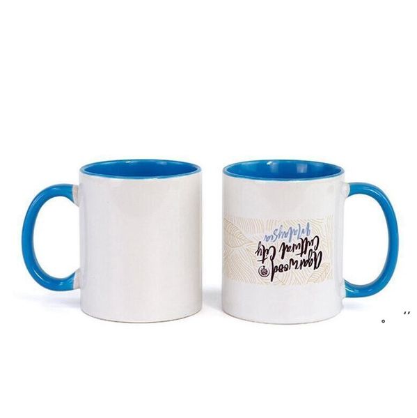 Sublimation-ready ceramic mugs with colored handles and interior, perfect for DIY heat press printing featuring SEA Ship JJA9363 design