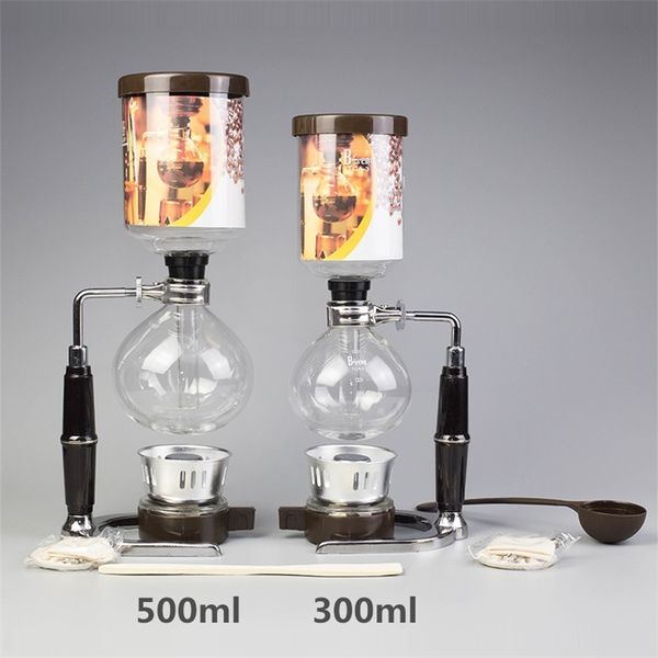 Syphon Coffee Maker with 300ml and 500ml pots, featuring Japanese-style tea siphon filters and machine model 210309