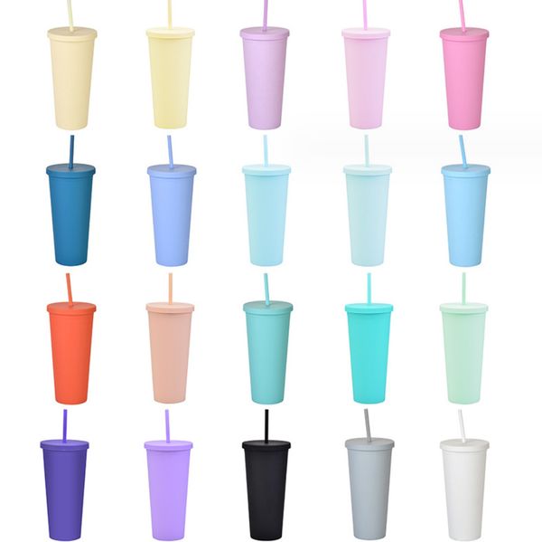 The newest 24-ounce double-walled frosted plastic straw tumbler, available in various designs with customizable logos