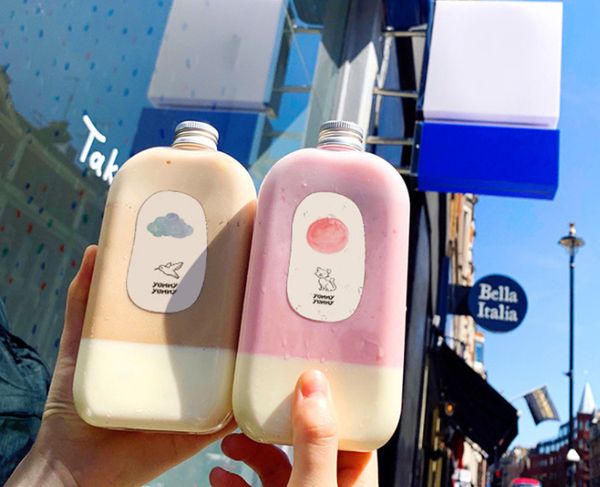 The newest two-size drinkware featuring flat square disposable PET plastic cups for milk tea, with customizable logo options