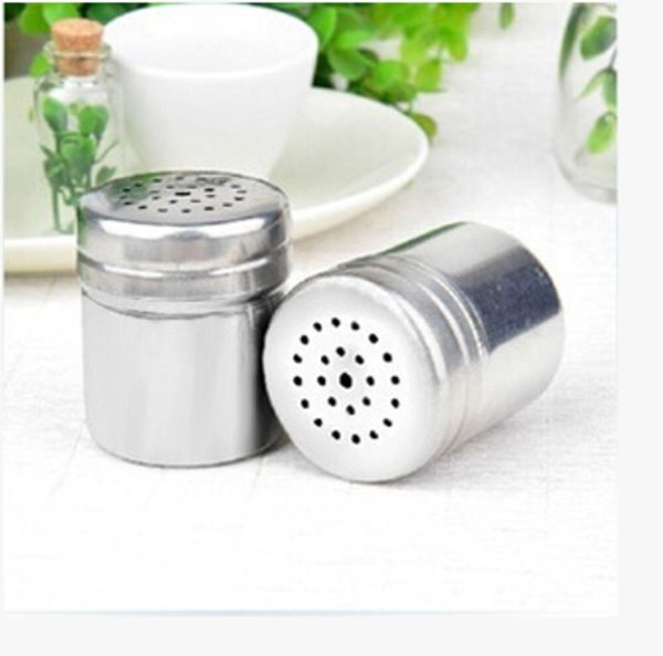 Thickened 304 stainless steel salt and pepper shakers with powder dispensing lids
